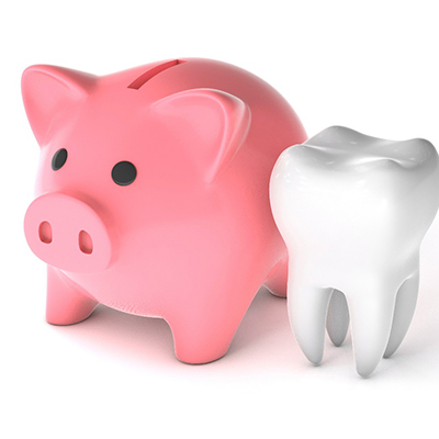 tooth and piggy bank illustration for cost of tooth extractions