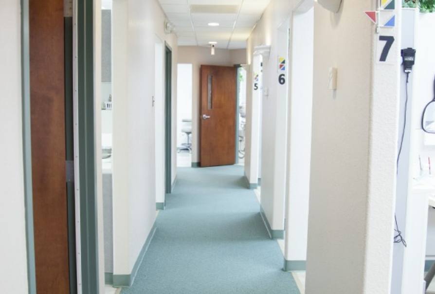 Hallway leading to dental treatment rooms